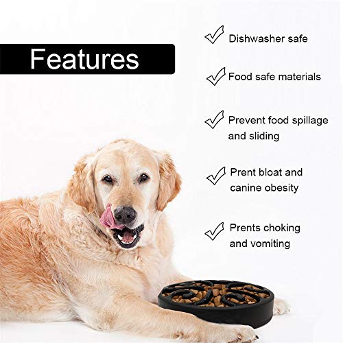 Comedero Perro Gato - Comedero de Perros para Ralentizar la Comida, Bowl Tazón de Fuente del Animal Doméstico Gato Alimentador del perro Lento Abajo Comiendo, Divertida Búsqueda de Alimento (Negro)