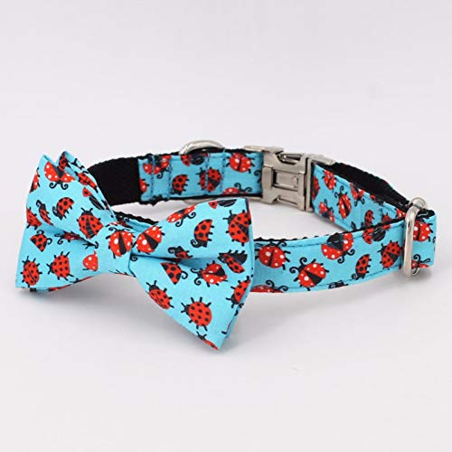 Conjunto de Collar y Correa para Perro con Lazo Bonito patrón de Mariquita Collar para Perro y Gato pequeño Grande Accesorios para Mascotas-Collar Correa de Lazo, S