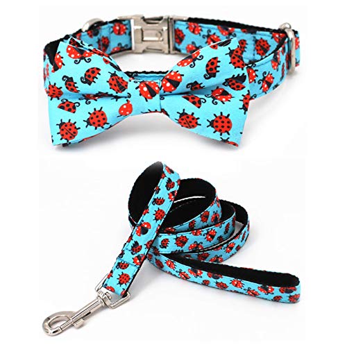 Conjunto de Collar y Correa para Perro con Lazo Bonito patrón de Mariquita Collar para Perro y Gato pequeño Grande Accesorios para Mascotas-Collar Correa de Lazo, S