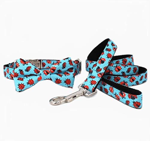 Conjunto de Collar y Correa para Perro con Lazo Bonito patrón de Mariquita Collar para Perro y Gato pequeño Grande Accesorios para Mascotas-Collar Correa de Lazo, S