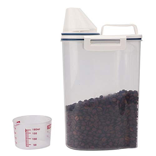 Contenedor de alimentos para mascotas con taza medidora, 2 kg de gran capacidad Transparente Almacenamiento de alimentos para gatos y gatos Cubo sellado Caja de almacenamiento a prueba de humedad
