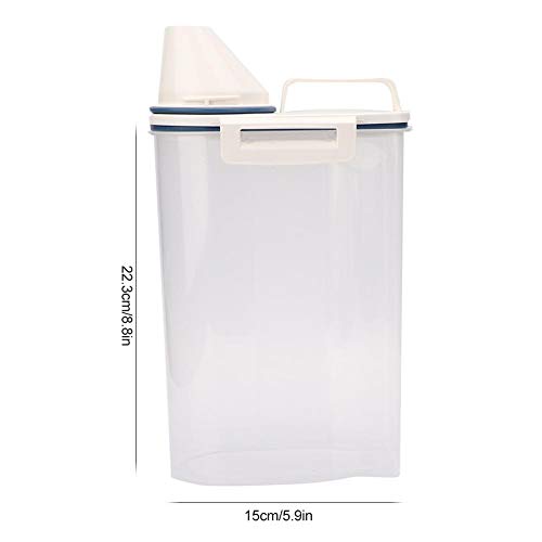 Contenedor de alimentos para mascotas con taza medidora, 2 kg de gran capacidad Transparente Almacenamiento de alimentos para gatos y gatos Cubo sellado Caja de almacenamiento a prueba de humedad
