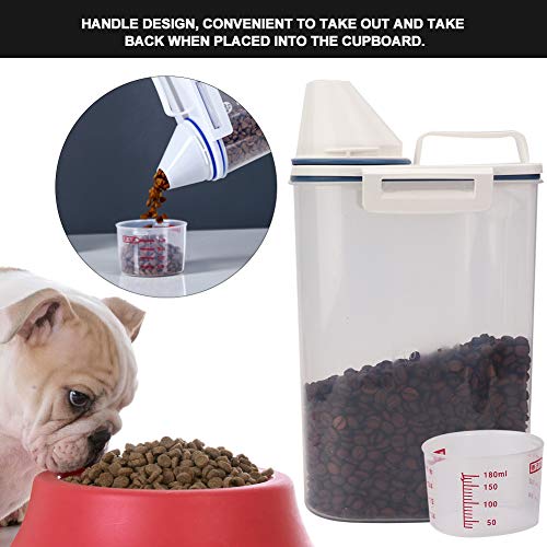 Contenedor de alimentos para mascotas con taza medidora, 2 kg de gran capacidad Transparente Almacenamiento de alimentos para gatos y gatos Cubo sellado Caja de almacenamiento a prueba de humedad