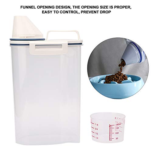 Contenedor de alimentos para mascotas con taza medidora, 2 kg de gran capacidad Transparente Almacenamiento de alimentos para gatos y gatos Cubo sellado Caja de almacenamiento a prueba de humedad