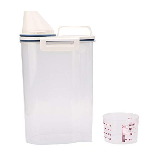 Contenedor de alimentos para mascotas con taza medidora, 2 kg de gran capacidad Transparente Almacenamiento de alimentos para gatos y gatos Cubo sellado Caja de almacenamiento a prueba de humedad