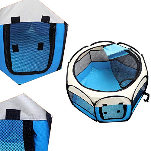 Coolty portátil plegable para mascotas, 8 paneles, tienda de campaña para perros, gatos, conejos y animales pequeños, 91 x 91 x 58 cm (beige + azul)