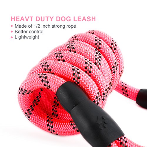 Correa Perro, 1,5m Correa de Perro Fuerte con Mango Acolchado, Hilos Altamente Reflectantes, Bolsas para excrementos de Perro con dispensador para Perros Pequeños, Medianos y Grandes, Rosa