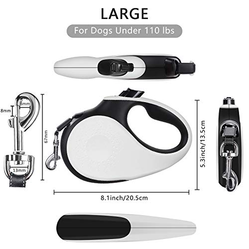 Correa Perro Medianos y Grandes Extensible 5m Cuerda para Perros retractil, Reflectantes Lluminosas Nylon Fuerte Correa Perro Grande de hasta 25/50kg, 360 ° sin enredos (Blanco, Grande)