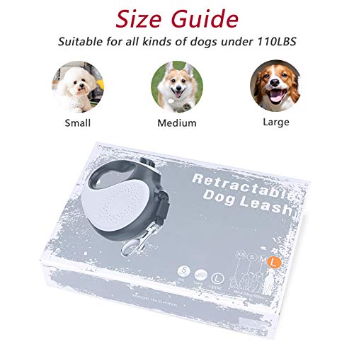 Correa Perro Medianos y Grandes Extensible 5m Cuerda para Perros retractil, Reflectantes Lluminosas Nylon Fuerte Correa Perro Grande de hasta 25/50kg, 360 ° sin enredos (Blanco, Grande)