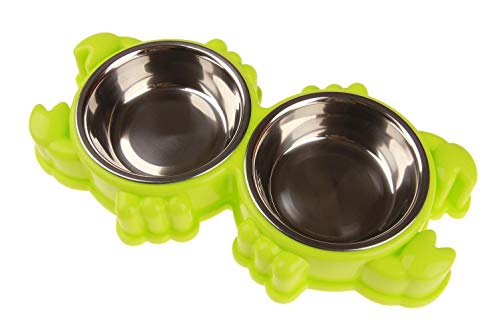 Cuenco para Perros y Gatos de Acero Inoxidable/Doble de alimentación automática de Agua Potable, Adecuado para: Cuenco de arroz para Gatitos y Cachorros, Paquete OPP Azul Cangrejo
