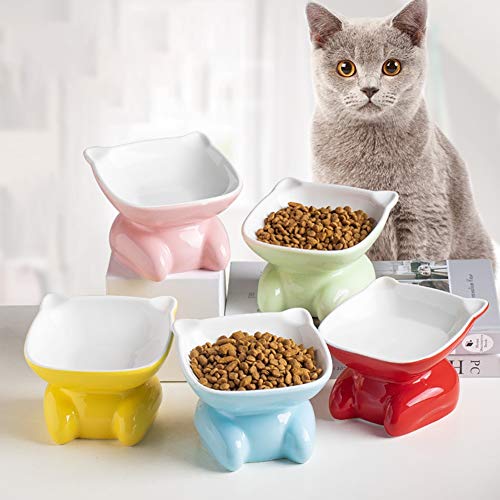 Cuencos Para Gatos Párese platos de comida del alimentador Perros Gatos Comida for mascotas de dibujos animados cuenco de agua Dispensadores Pequeña Mediana elevada inclinación del cuello Guardia lind