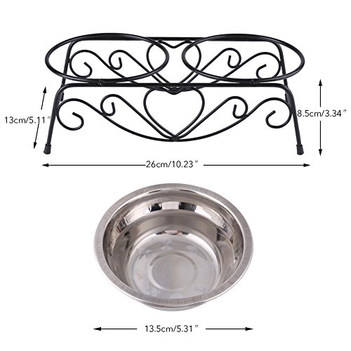 Cuencos para Perros Cuenco Doble con Soporte Retro De Acero Inoxidable para Mascota, Perro, Gato, alimentaci oacute con Tacos de Goma Antideslizantes, 13,5 cm, Plateado