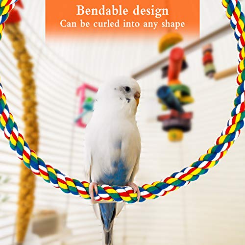 Cuerda de algodón en Espiral Percha de pájaro, Cuerda de Periquito de Loro Percha en Espiral, Cuerda de Periquito de Loro, Percha en Espiral Columpio de algodón Colorido con Campana (100 cm)