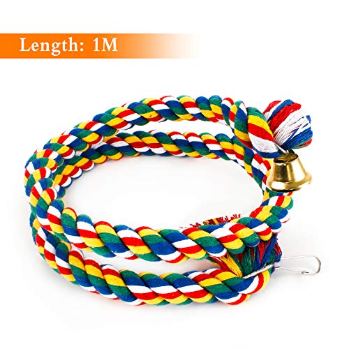 Cuerda de algodón en Espiral Percha de pájaro, Cuerda de Periquito de Loro Percha en Espiral, Cuerda de Periquito de Loro, Percha en Espiral Columpio de algodón Colorido con Campana (100 cm)