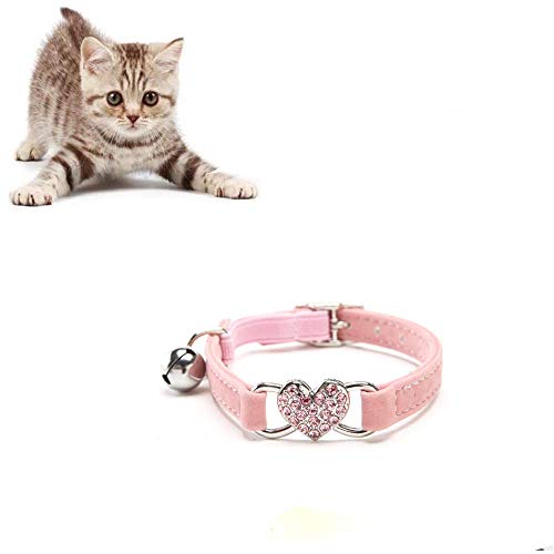 DAIXI Collares para Gatos con la Campana y del Cristal del corazón Suministros Linda del Animal doméstico Negro + Rosa