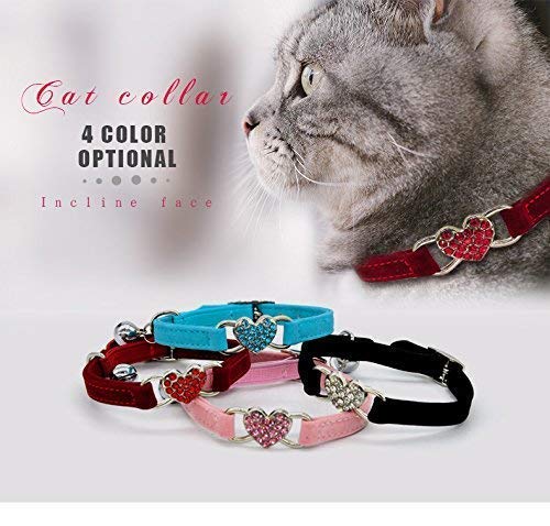 DAIXI Collares para Gatos con la Campana y del Cristal del corazón Suministros Linda del Animal doméstico Negro + Rosa