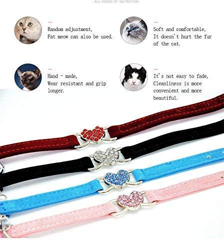 DAIXI Collares para Gatos con la Campana y del Cristal del corazón Suministros Linda del Animal doméstico Negro + Rosa