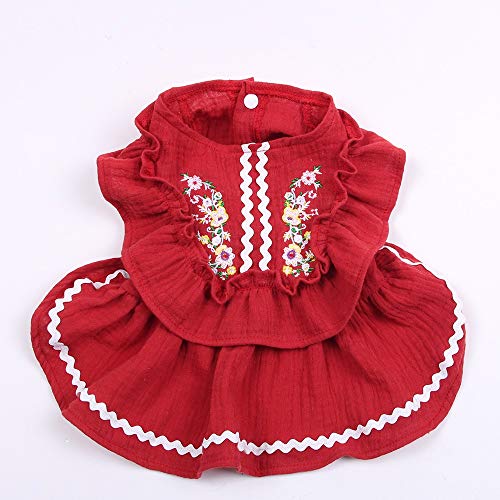 Datouya Nueva Princesa Perro Vestido de Vestir de algodón y;Cordillo Gato Cachorro Falda Primavera y Ropa de Verano Ropa cómoda para Perros (Color : Red, Size : Large)
