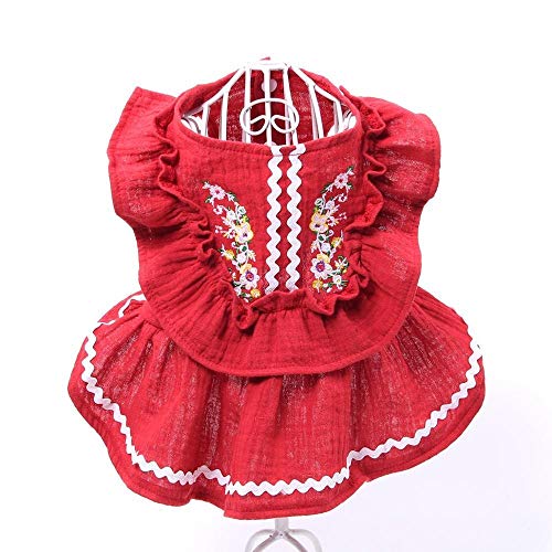 Datouya Nueva Princesa Perro Vestido de Vestir de algodón y;Cordillo Gato Cachorro Falda Primavera y Ropa de Verano Ropa cómoda para Perros (Color : Red, Size : Large)