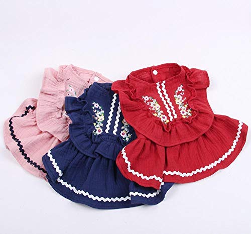 Datouya Nueva Princesa Perro Vestido de Vestir de algodón y;Cordillo Gato Cachorro Falda Primavera y Ropa de Verano Ropa cómoda para Perros (Color : Red, Size : Large)