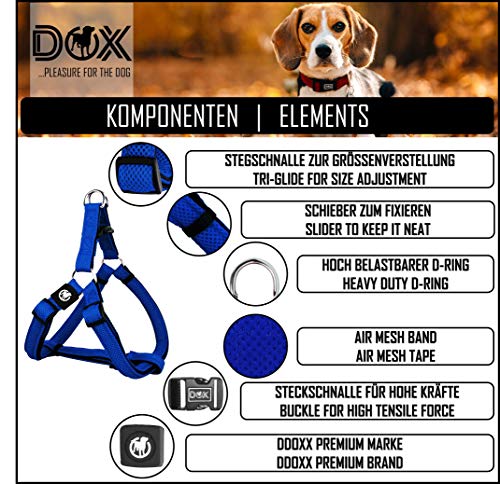 DDOXX Arnés Perro Step-In Air Mesh, Ajustable, Acolchado | Muchos Colores & Tamaños | para Perros Pequeño, Mediano y Grande | Accesorios Gato Cachorro | Azul, L
