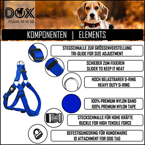 DDOXX Arnés Perro Step-In Nylon, Ajustable | Muchos Colores & Tamaños | para Perros Pequeño, Mediano y Grande | Accesorios Gato Cachorro | Azul, L