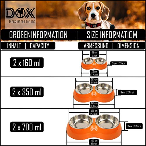 DDOXX Comedero Doble Perro, Antideslizante | Muchos Colores y Tamaños | para Perros Pequeño, Mediano y Grande | Bol Accesorios Acero INOX-Idable Melamina Gato Cachorro | Blanco, 2 x 700 ml