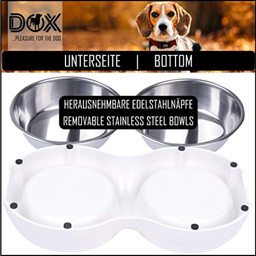 DDOXX Comedero Doble Perro, Antideslizante | Muchos Colores y Tamaños | para Perros Pequeño, Mediano y Grande | Bol Accesorios Acero INOX-Idable Melamina Gato Cachorro | Blanco, 2 x 700 ml