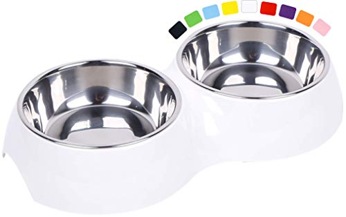 DDOXX Comedero Doble Perro, Antideslizante | Muchos Colores y Tamaños | para Perros Pequeño, Mediano y Grande | Bol Accesorios Acero INOX-Idable Melamina Gato Cachorro | Blanco, 2 x 700 ml