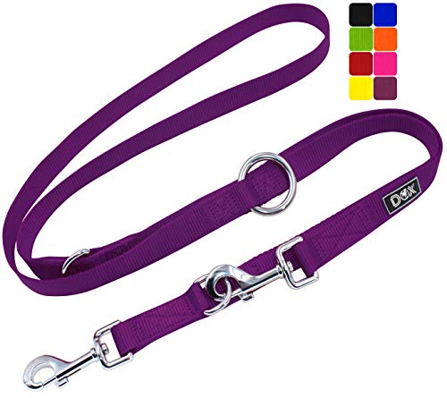 DDOXX Correa Perro Multiposición Nylon, Ajustable en 3 tamaños, 2 m | Muchos Colores & Tamaños | para Perros Pequeño, Mediano y Grande | Correa Accesorios Doble 2 Gato Cachorro | M, Violeta, 2m