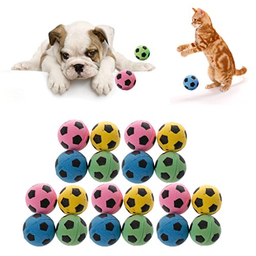 dedepeng Bolas de perro para perro lanzador de bolas para perros sin ruido gato EVA bola de espuma suave pelota de fútbol para gatos rascando juguete 20 piezas