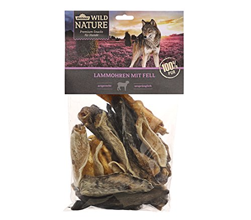 Dehner Wild Nature Perros Snack oídos con Piel de Cordero, Natural, 200 g
