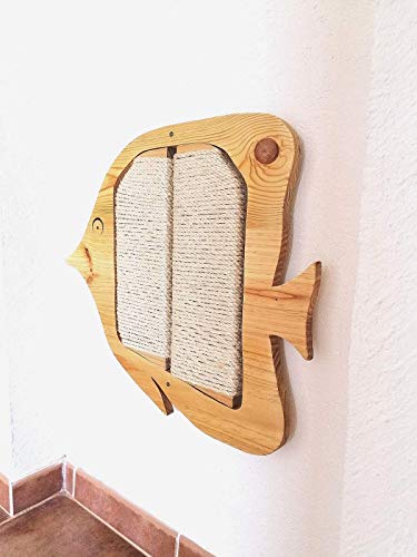 DeLicat Poste rascador para Gatos de Madera, Juguete antiestrés Resistente de Pared Interior & Exterior, Cuerda sisal. Pez Mariposa 60cm x 50cm Grande