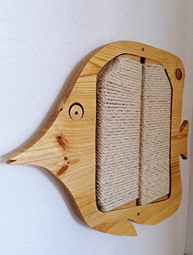 DeLicat Poste rascador para Gatos de Madera, Juguete antiestrés Resistente de Pared Interior & Exterior, Cuerda sisal. Pez Mariposa 60cm x 50cm Grande
