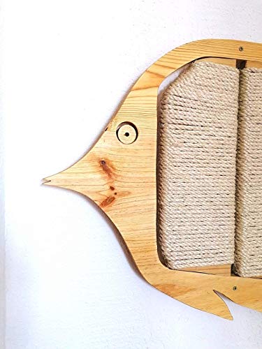 DeLicat Poste rascador para Gatos de Madera, Juguete antiestrés Resistente de Pared Interior & Exterior, Cuerda sisal. Pez Mariposa 60cm x 50cm Grande