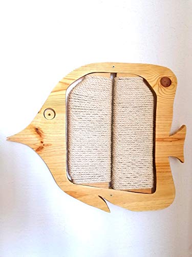 DeLicat Poste rascador para Gatos de Madera, Juguete antiestrés Resistente de Pared Interior & Exterior, Cuerda sisal. Pez Mariposa 60cm x 50cm Grande