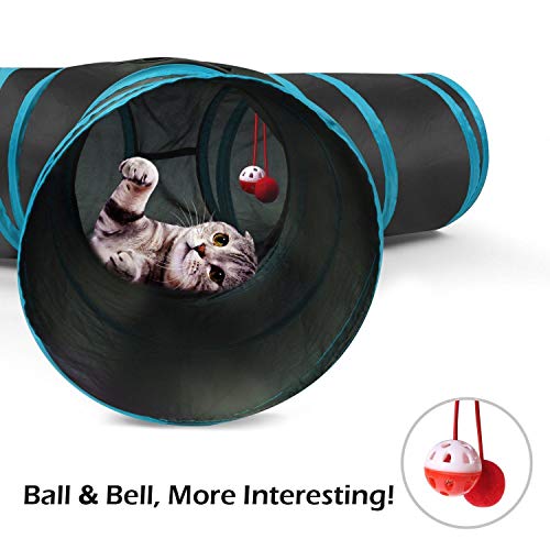 Depory Túnel para Cat Prima 3 Road Tunnel Escalable Plegable Cat Play Tunnel Maze House Toy con Pompones y Campanas
