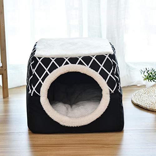 Desconocido Generic Cama de Gato y Perro pequeño para Interior Antideslizante Fondo de Tela Duradera Cama de Gato Cubierta de Lujo Cueva Linda Tienda de campaña Cerrada - Negro XL