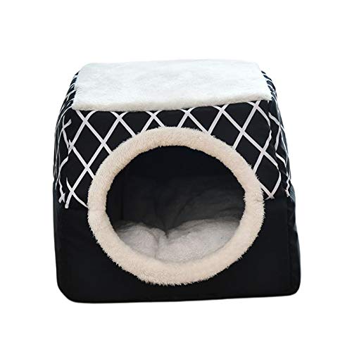Desconocido Generic Cama de Gato y Perro pequeño para Interior Antideslizante Fondo de Tela Duradera Cama de Gato Cubierta de Lujo Cueva Linda Tienda de campaña Cerrada - Negro XL