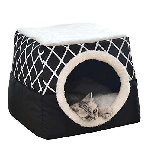 Desconocido Generic Cama de Gato y Perro pequeño para Interior Antideslizante Fondo de Tela Duradera Cama de Gato Cubierta de Lujo Cueva Linda Tienda de campaña Cerrada - Negro XL