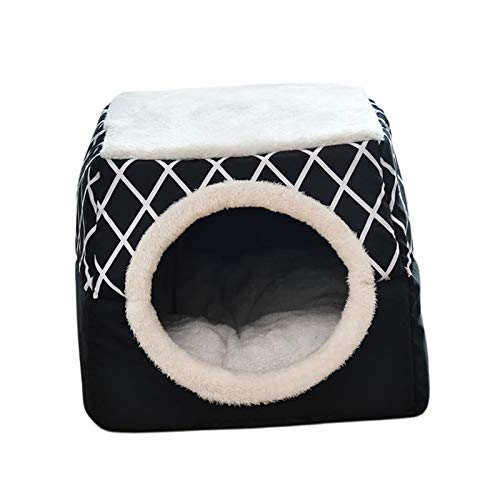Desconocido Generic Cama de Gato y Perro pequeño para Interior Antideslizante Fondo de Tela Duradera Cama de Gato Cubierta de Lujo Cueva Linda Tienda de campaña Cerrada - Negro XL
