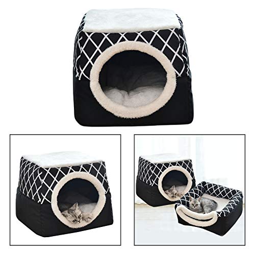 Desconocido Generic Cama de Gato y Perro pequeño para Interior Antideslizante Fondo de Tela Duradera Cama de Gato Cubierta de Lujo Cueva Linda Tienda de campaña Cerrada - Negro XL