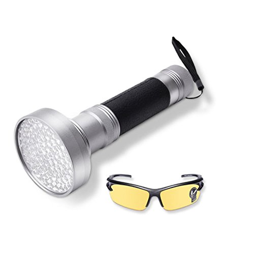 Detector de orina UV para mascotas, 100 ledes, luz negra, con gafas de sol UV para orina de perro, gato, escorpiones, ropa de bebé, cocinas, baño, moneda auténtica, pérdidas peligrosas