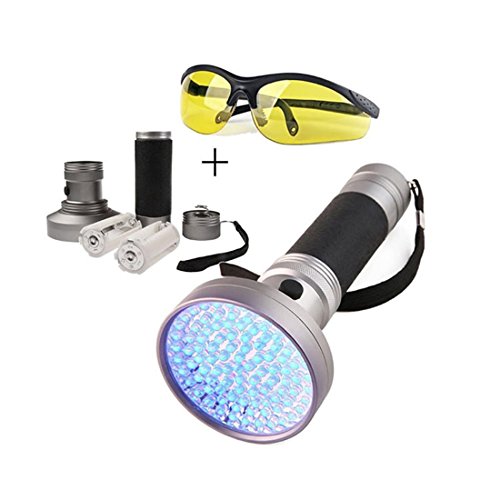 Detector de orina UV para mascotas, 100 ledes, luz negra, con gafas de sol UV para orina de perro, gato, escorpiones, ropa de bebé, cocinas, baño, moneda auténtica, pérdidas peligrosas
