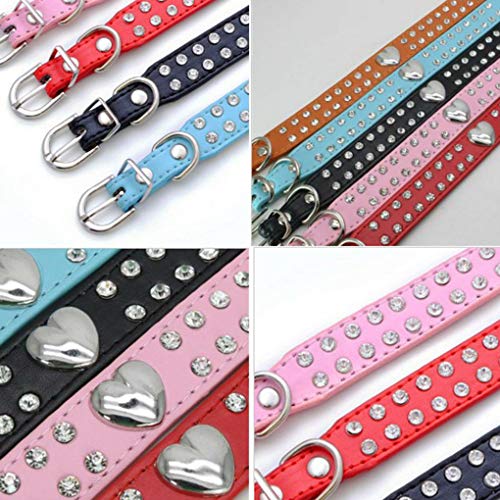 Diamantes de imitación de Cristal del corazón de la PU de Cuero Collar de Perro doméstico del Gato Pequeña Mediana Grande Collar Chihuahua Retriever fgyhty