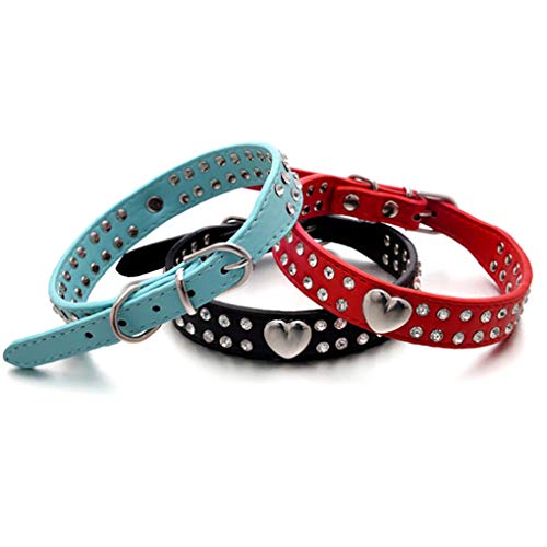 Diamantes de imitación de Cristal del corazón de la PU de Cuero Collar de Perro doméstico del Gato Pequeña Mediana Grande Collar Chihuahua Retriever fgyhty