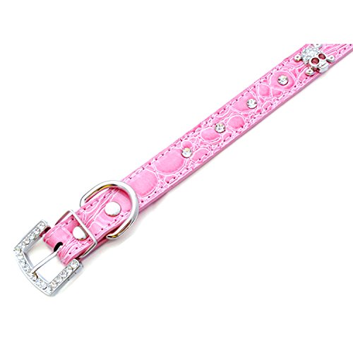 Diamantes de imitación Diamante Calavera Estilo PU Ajustable Cuero Cachorro Mascota Perro Gato Collar Collar tamaño S