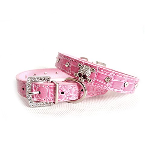Diamantes de imitación Diamante Calavera Estilo PU Ajustable Cuero Cachorro Mascota Perro Gato Collar Collar tamaño S