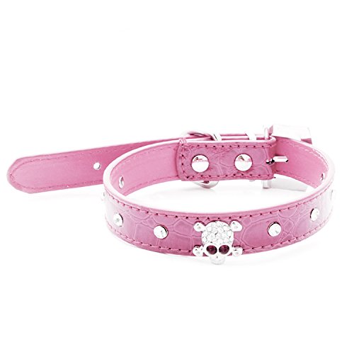 Diamantes de imitación Diamante Calavera Estilo PU Ajustable Cuero Cachorro Mascota Perro Gato Collar Collar tamaño S