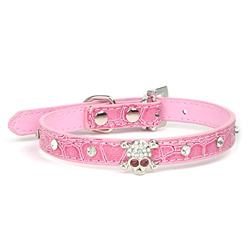 Diamantes de imitación Diamante Calavera Estilo PU Ajustable Cuero Cachorro Mascota Perro Gato Collar Collar tamaño S